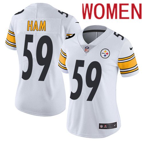 Women Pittsburgh Steelers #59 Jack Ham Nike White Vapor Limited NFL Jersey->women nfl jersey->Women Jersey